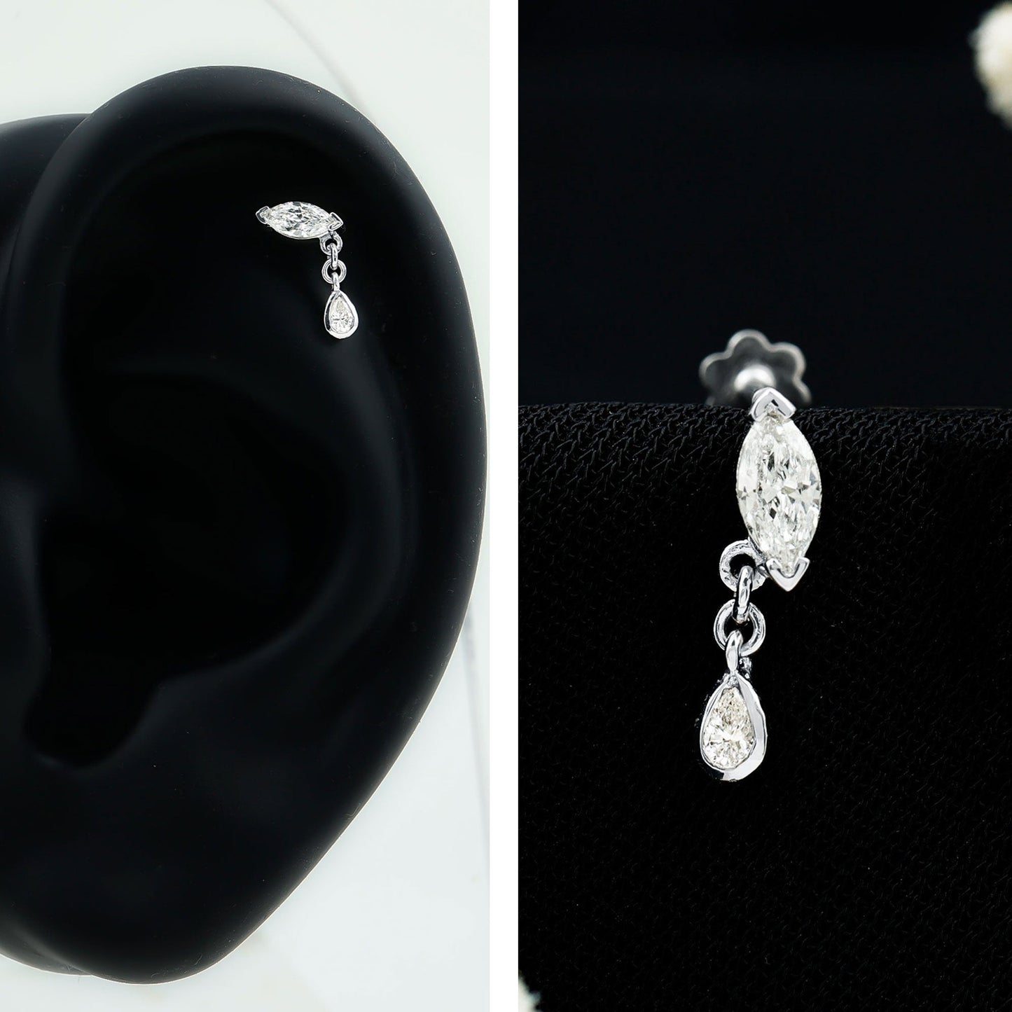 Real Marquise Diamond Cartilage Drop Earring