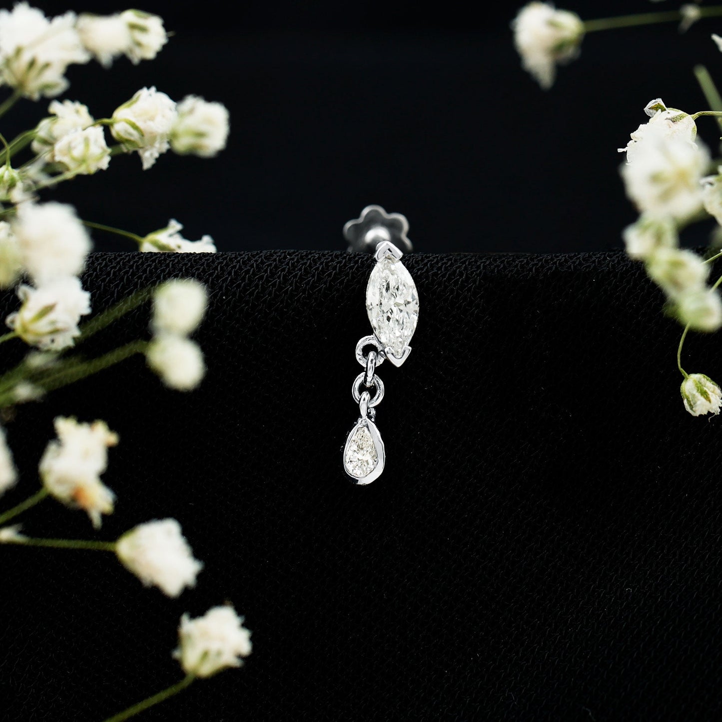 Real Marquise Diamond Cartilage Drop Earring