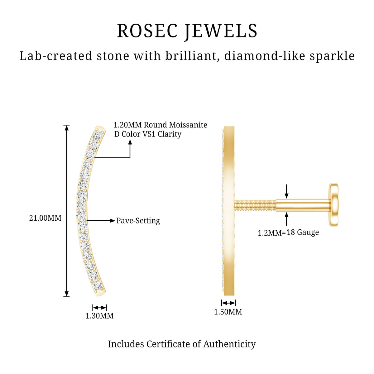 Certified Moissanite Curved Climber Earring for Her