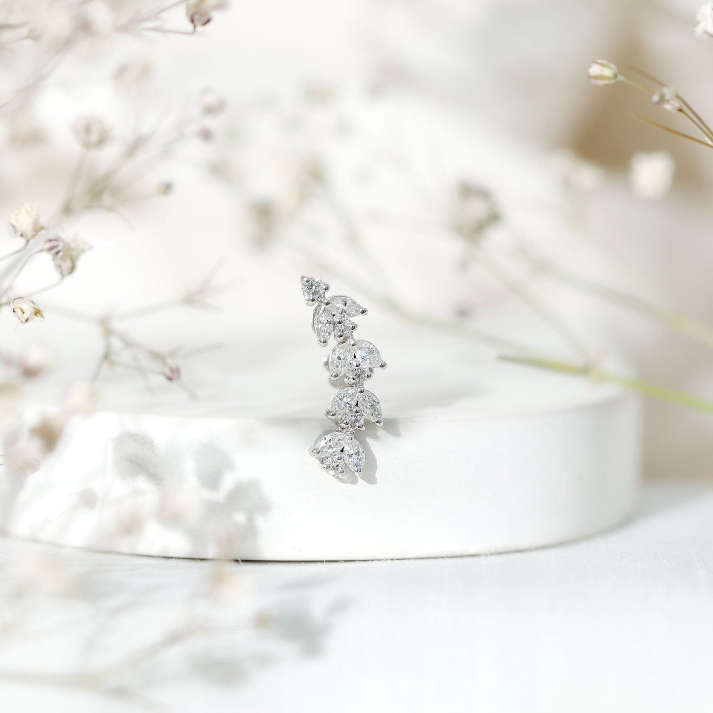 Nature Inspired Diamond Leaf Crawler Helix Earring