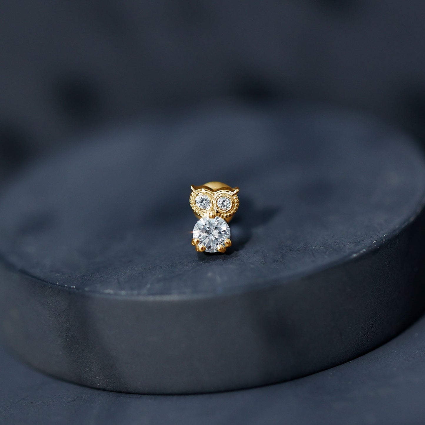 Round Cut Moissanite Owl Earring for Cartilage Piercing