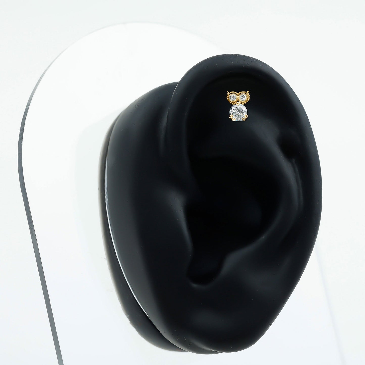 Round Cut Moissanite Owl Earring for Cartilage Piercing