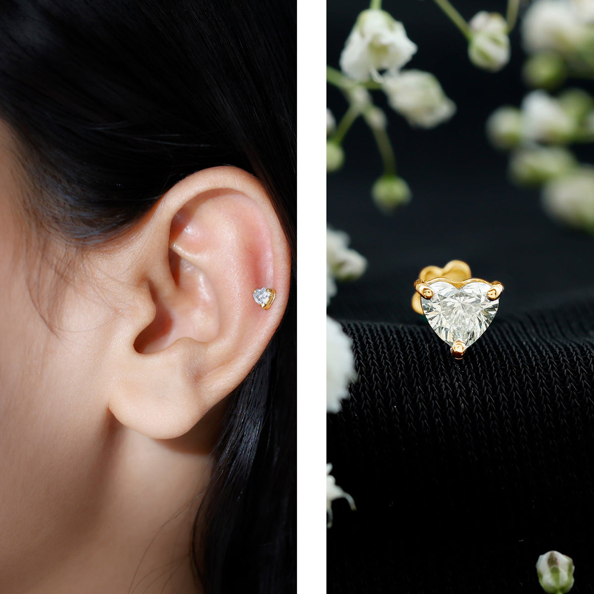 Heart Shape Moissanite Earring for Tragus Piercing