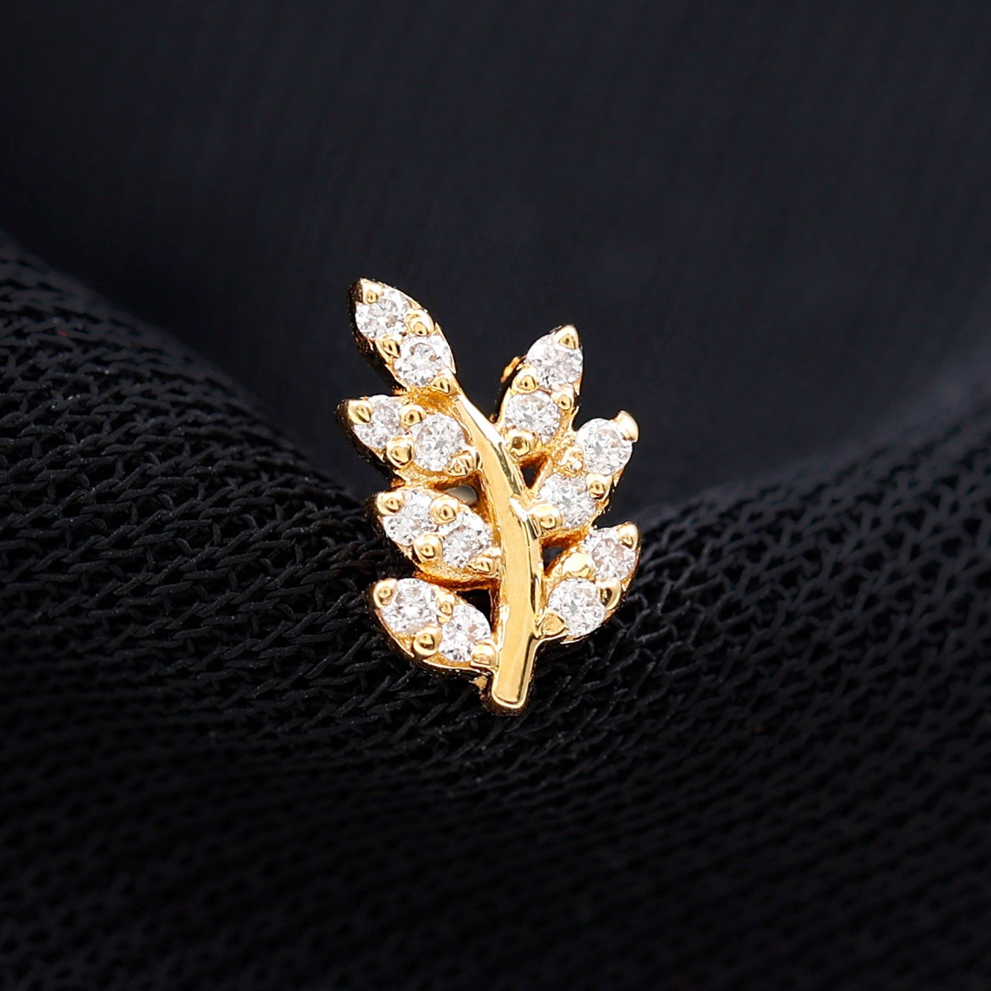 Natural Diamond Olive Leaf Earring for Cartilage Piercing