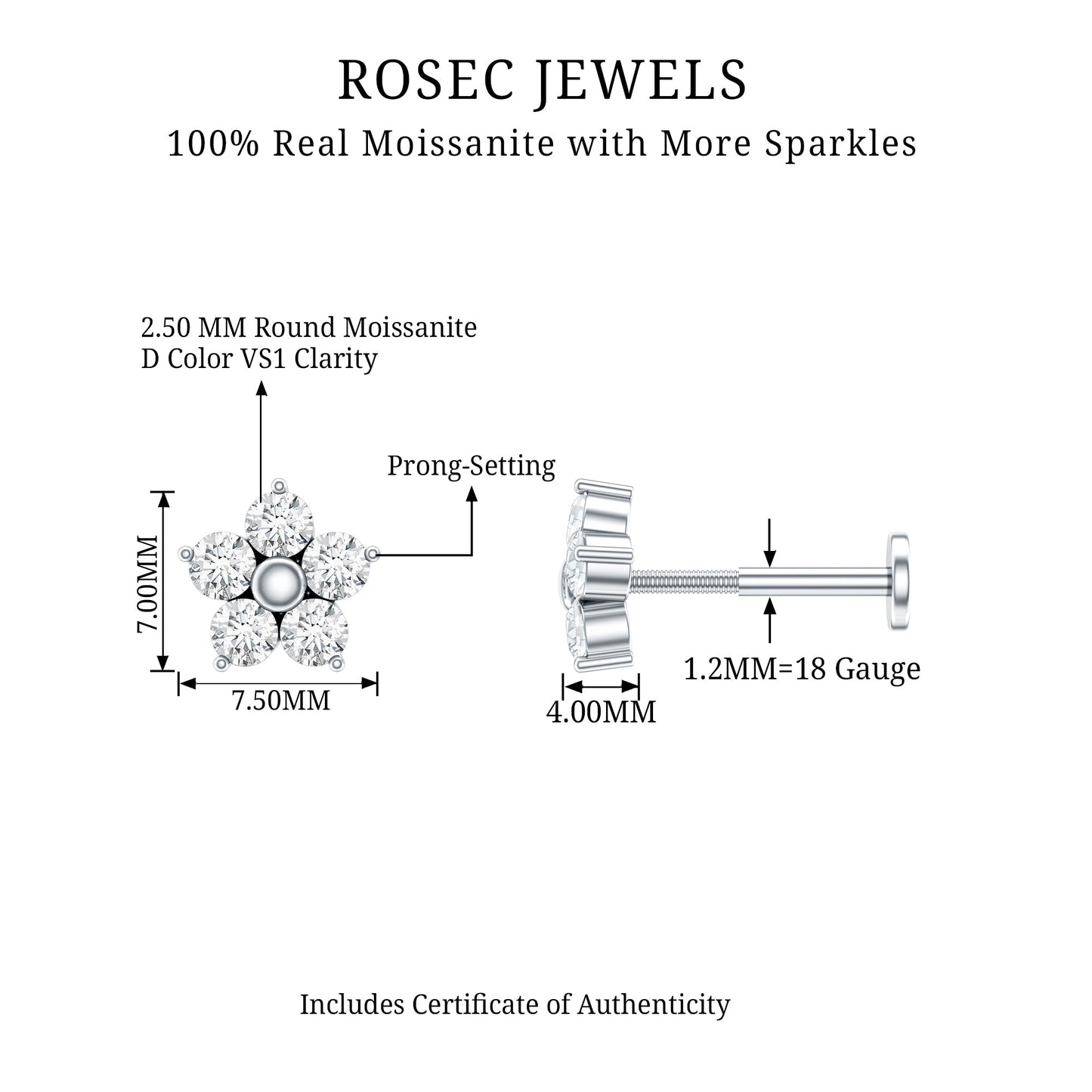 Certified Moissanite Flower Conch Earring for Women