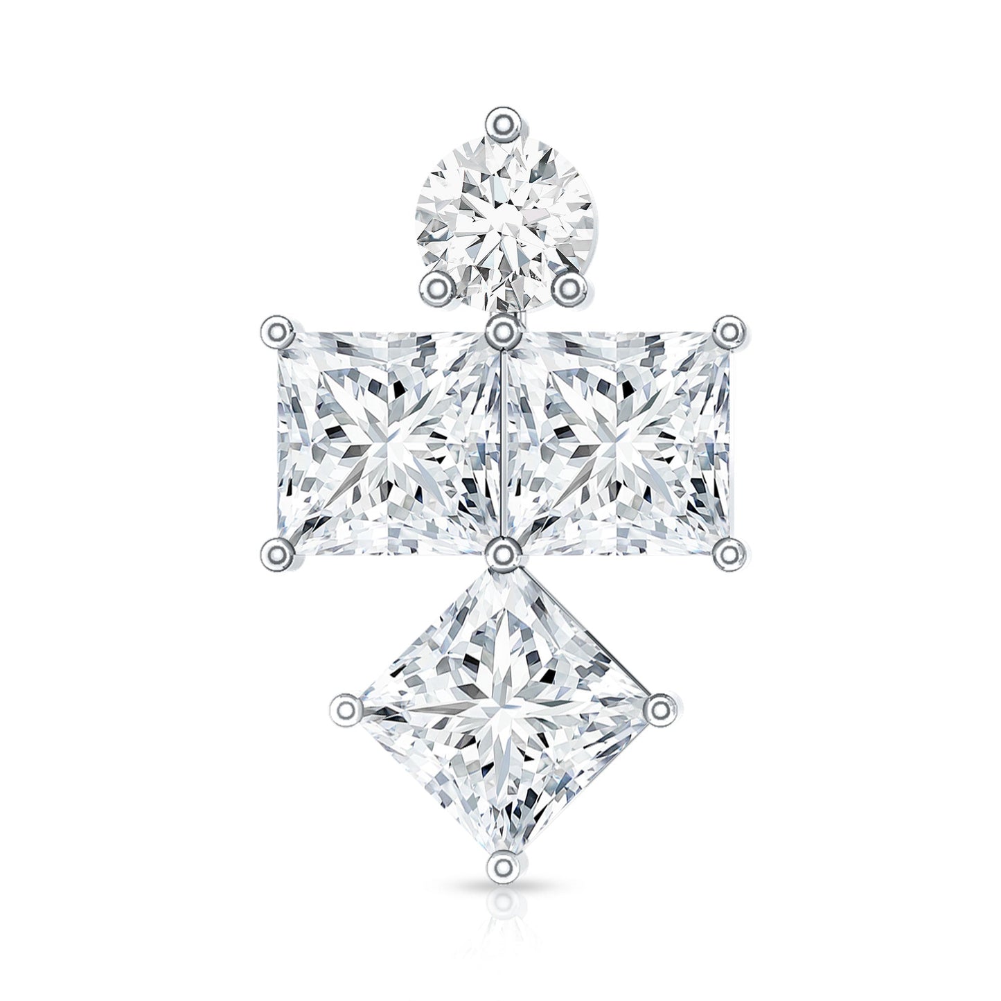 Round and Princess Cut Moissanite Cluster Helix Earring
