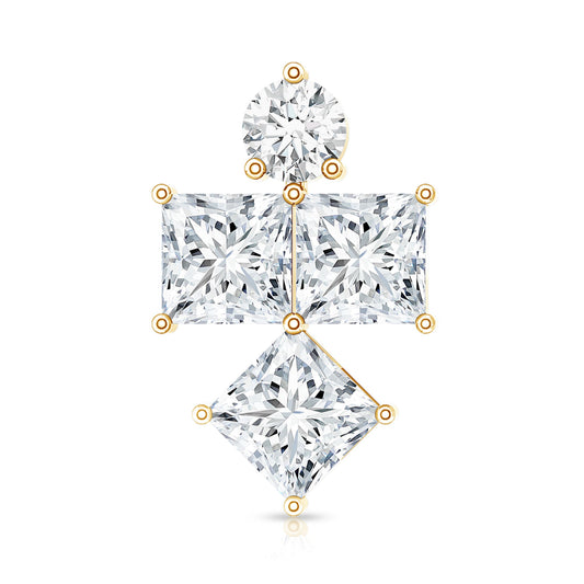 Round and Princess Cut Moissanite Cluster Helix Earring