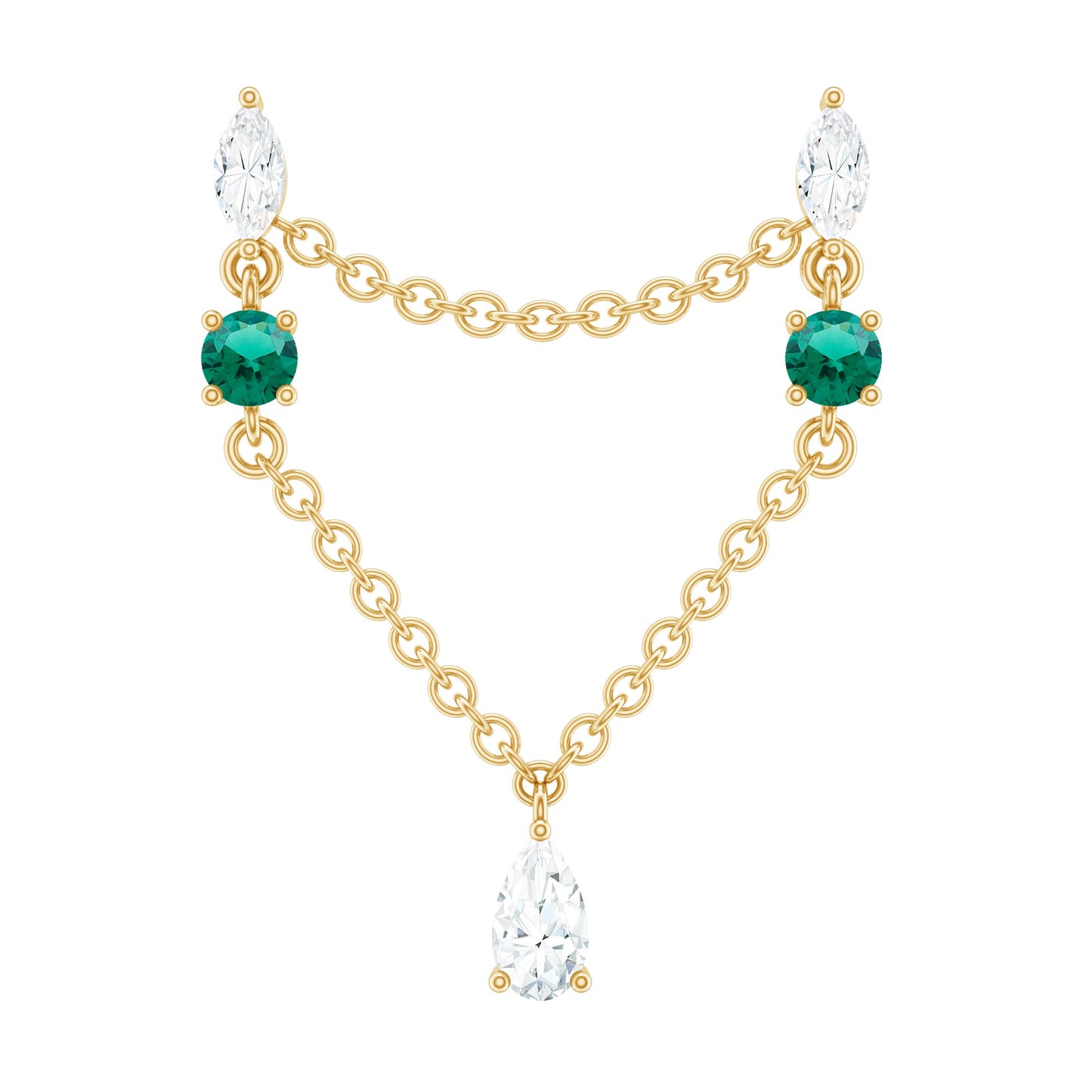 Moissanite Double Piercing Earring with Created Emerald