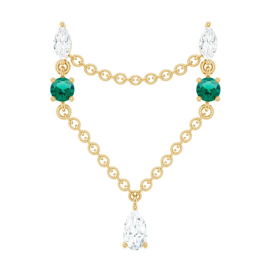 Moissanite Double Piercing Earring with Created Emerald