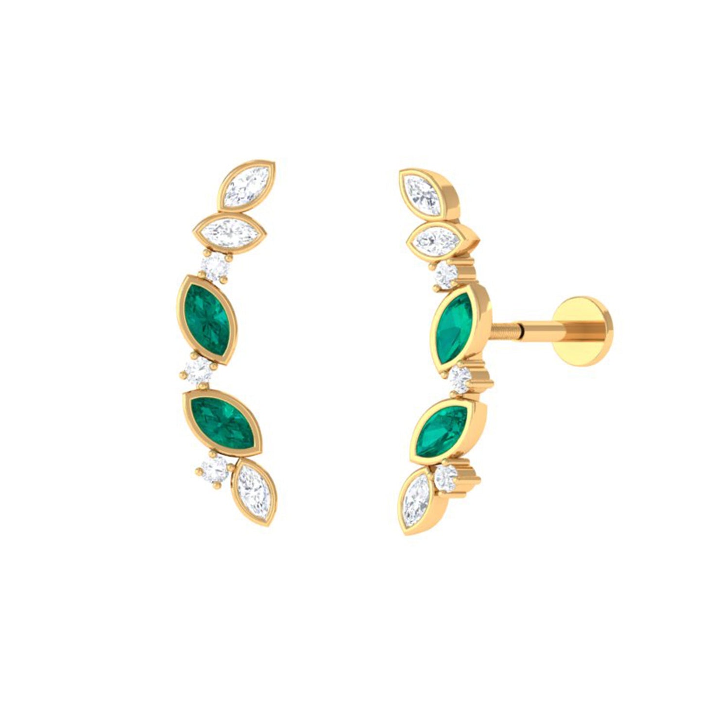 Marquise Emerald Crawler Earring with Moissanite