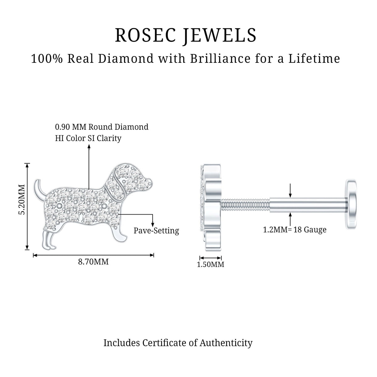 Adorable Diamond Puppy Earring for Helix Piercing