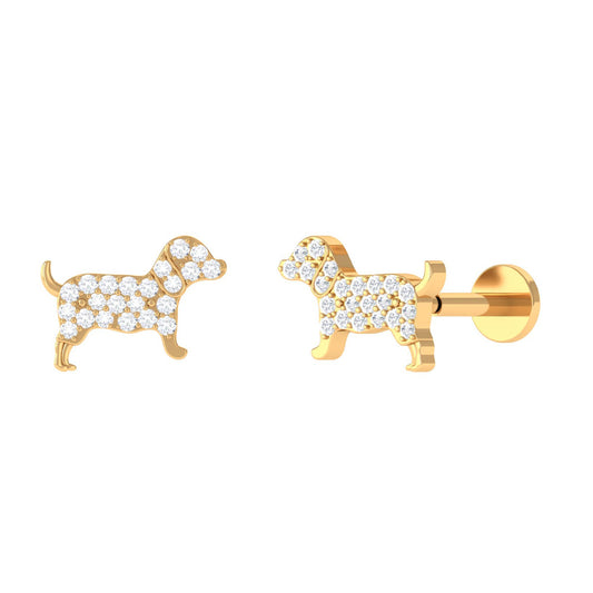 Adorable Diamond Puppy Earring for Helix Piercing