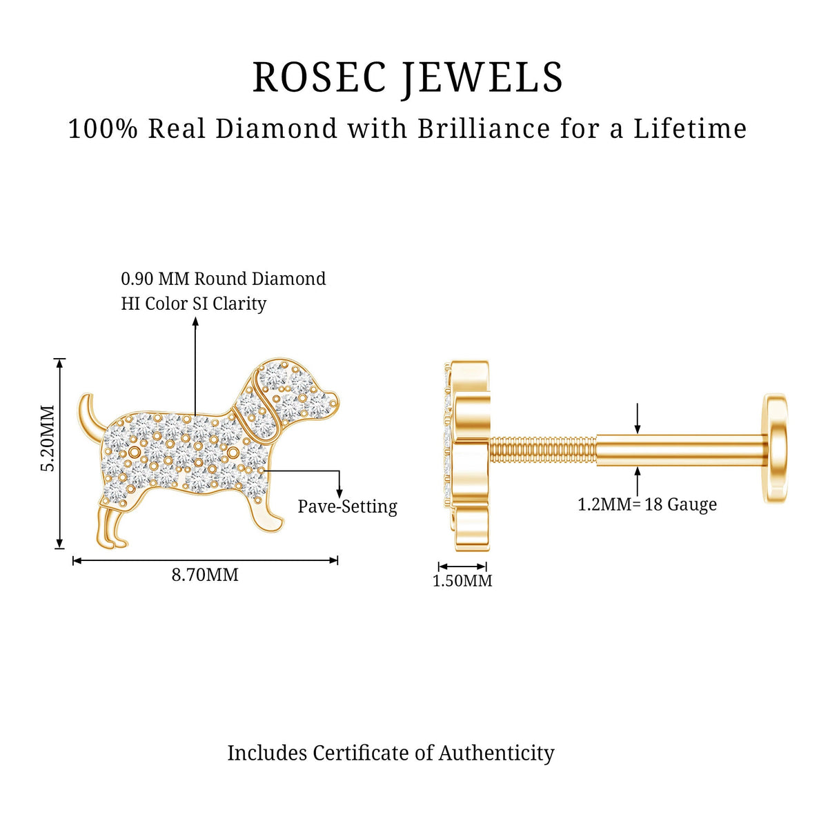 Adorable Diamond Puppy Earring for Helix Piercing