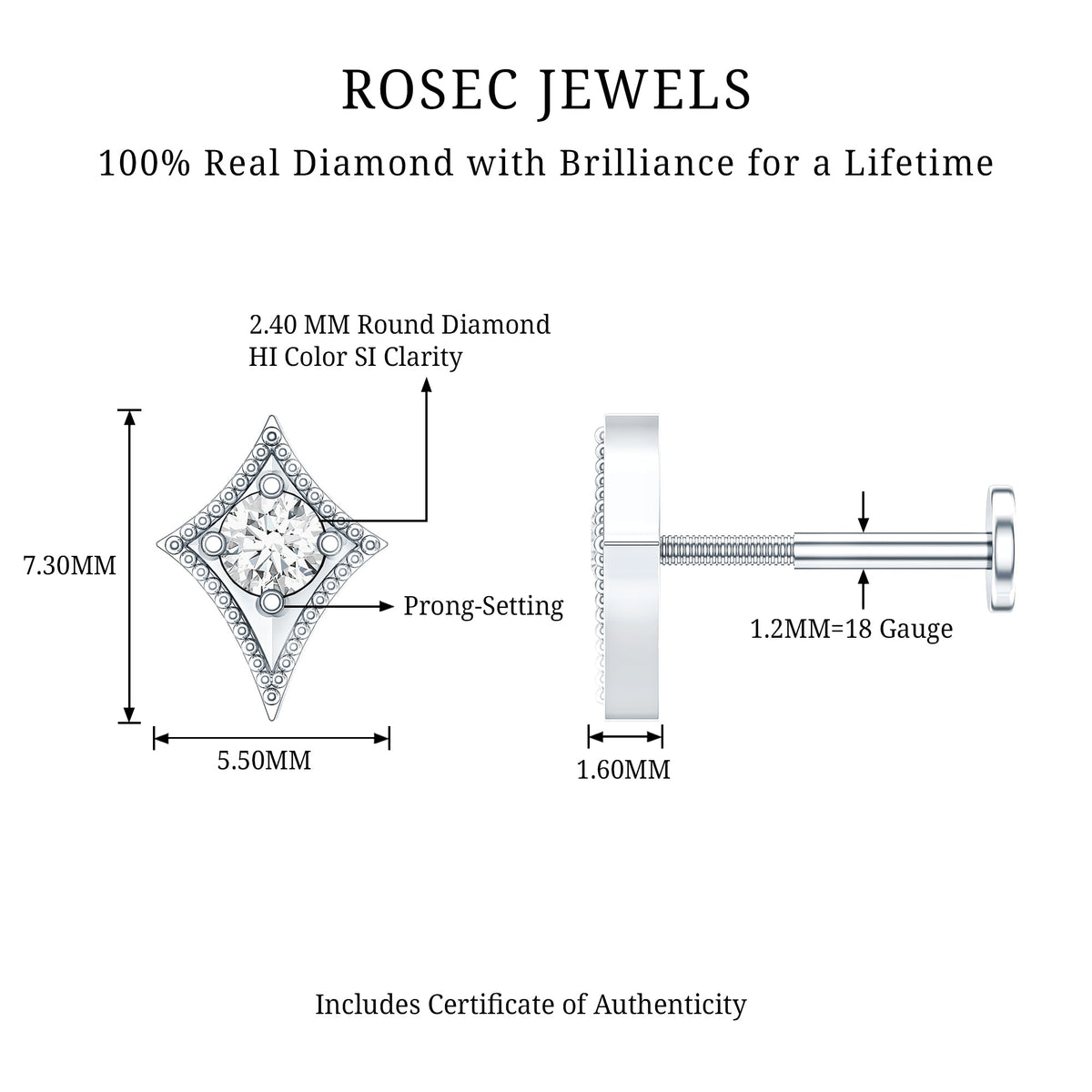 Diamond Kite Shape Tragus Earring