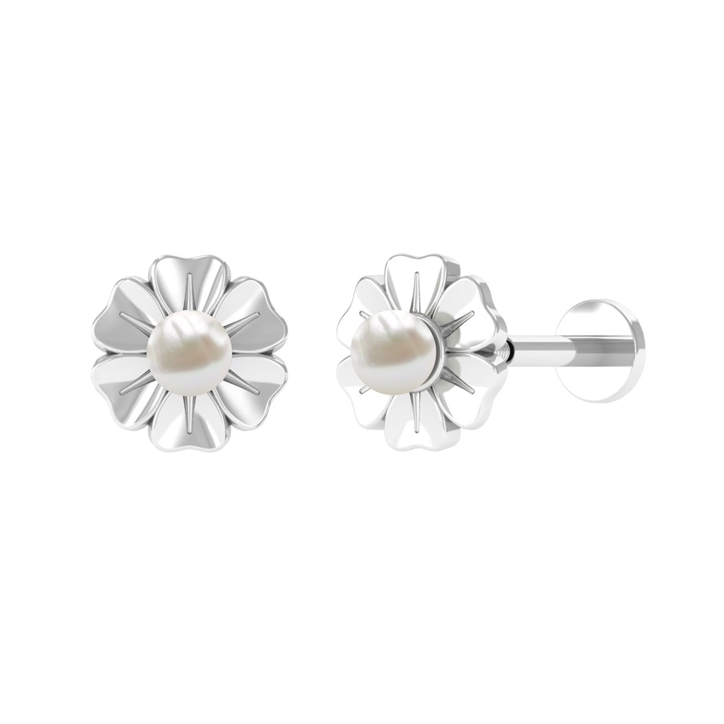 White Pearl Floral Earring for Helix Piercing