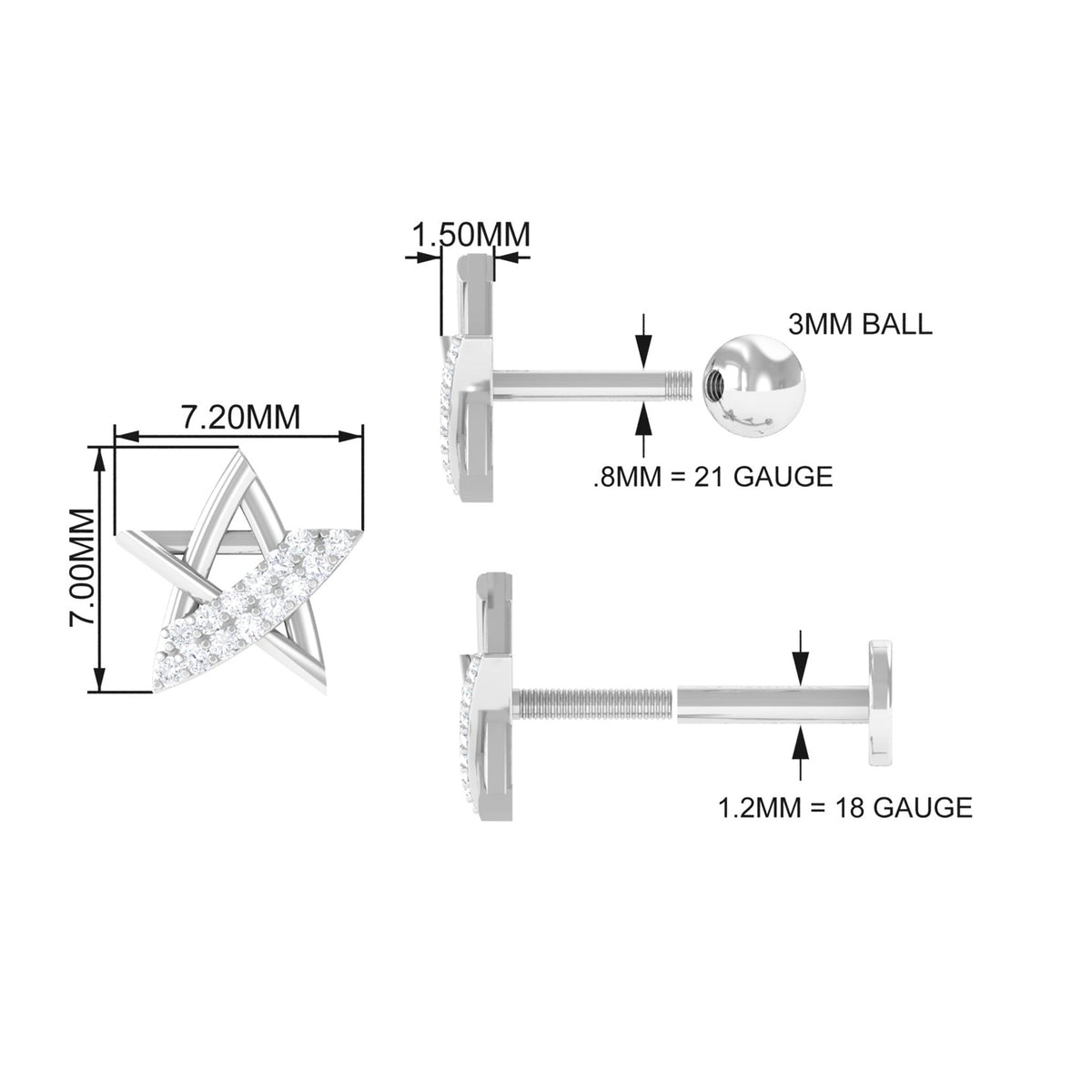 Diamond Star Earring for Helix Piercing