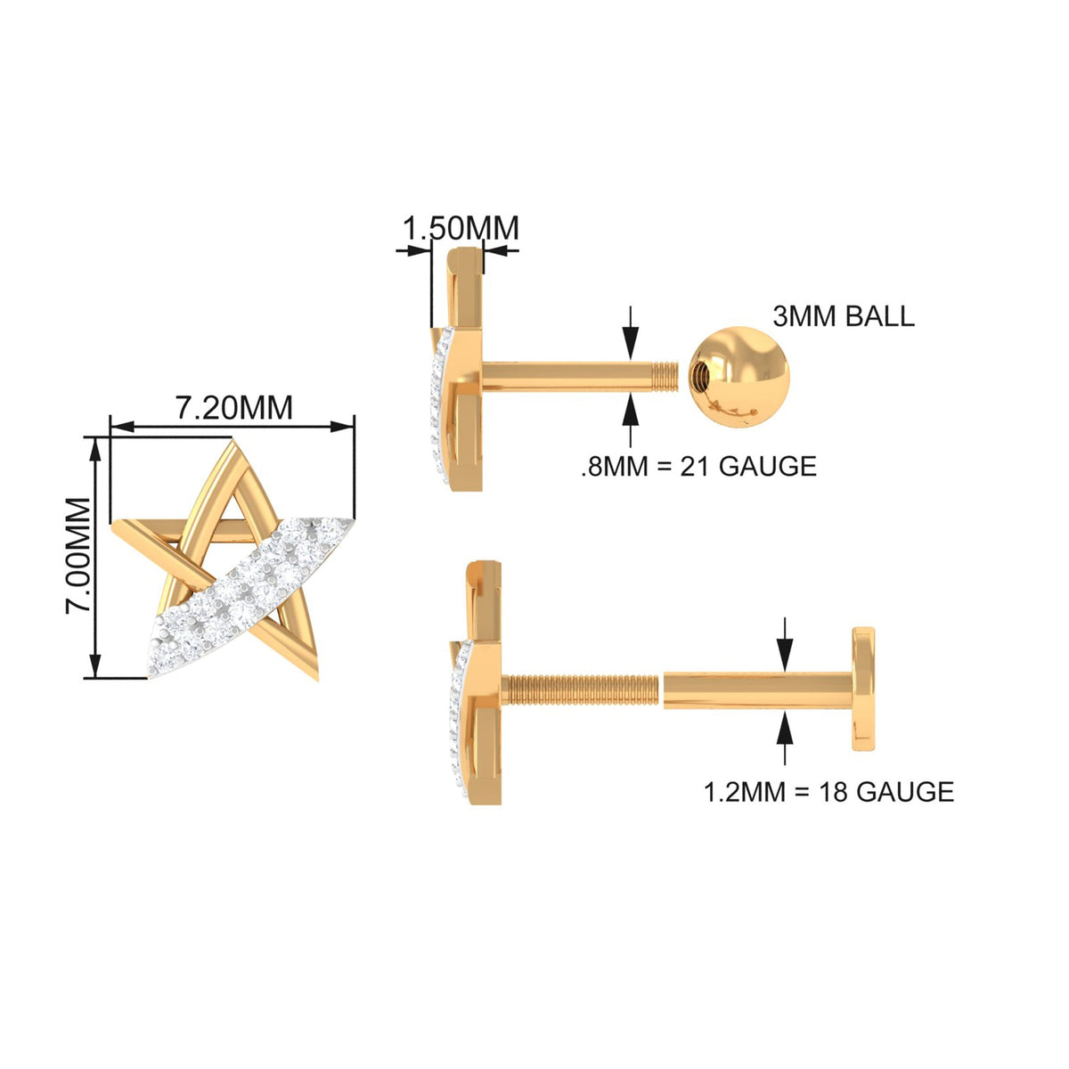 Diamond Star Earring for Helix Piercing
