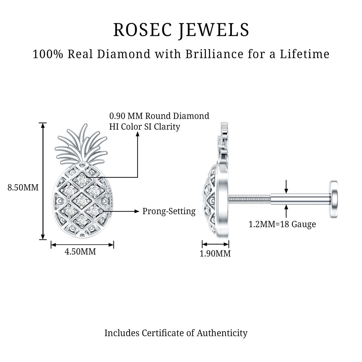 Diamond Pineapple Earring for Cartilage Piercing
