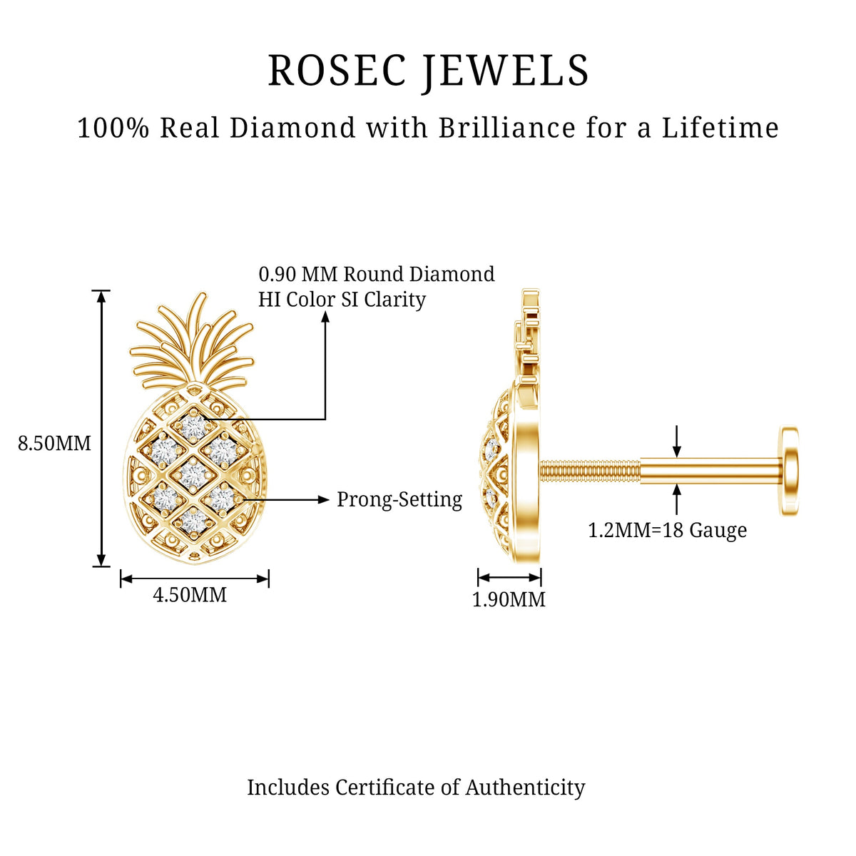 Diamond Pineapple Earring for Cartilage Piercing