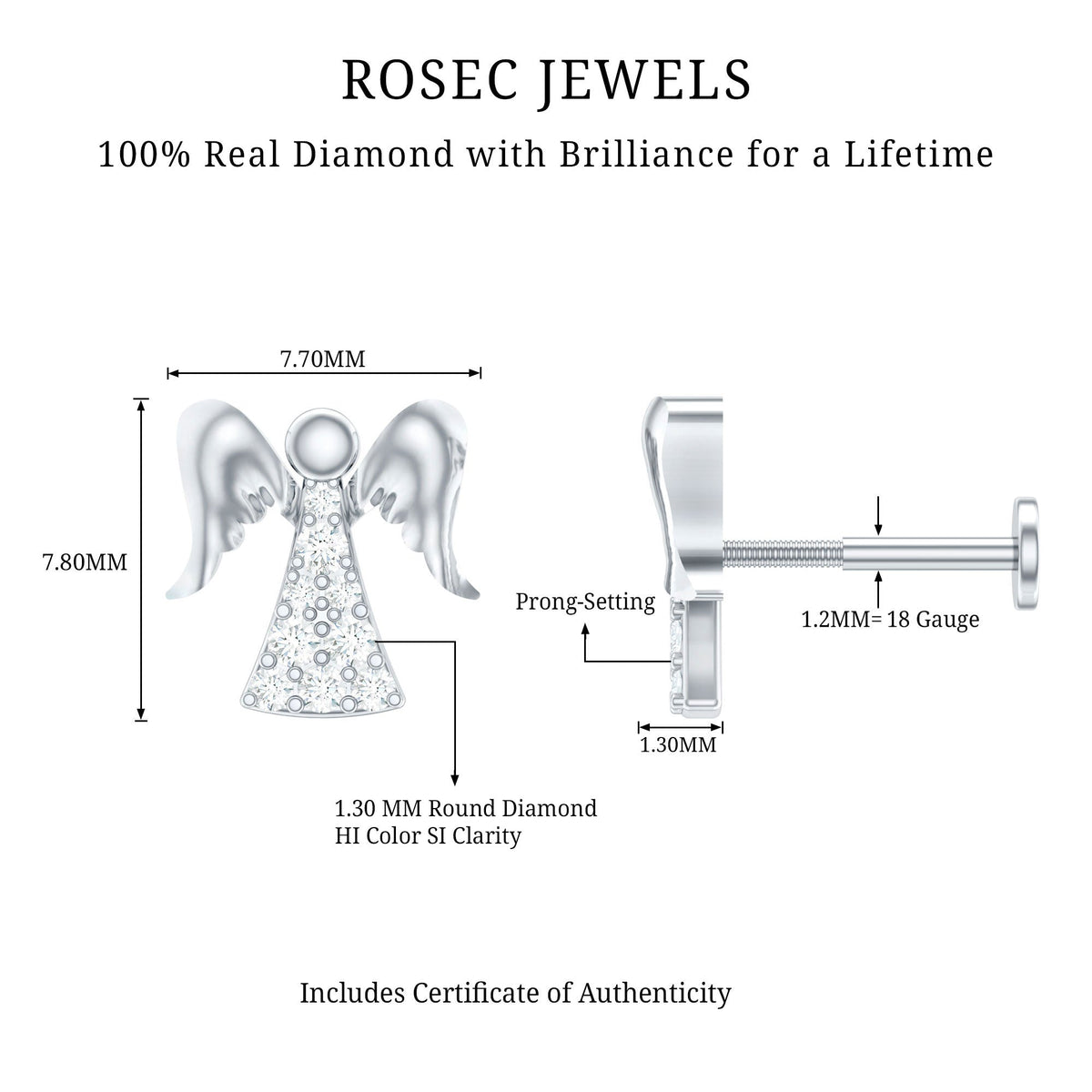 Minimal Diamond Angel Upper Lobe Earring