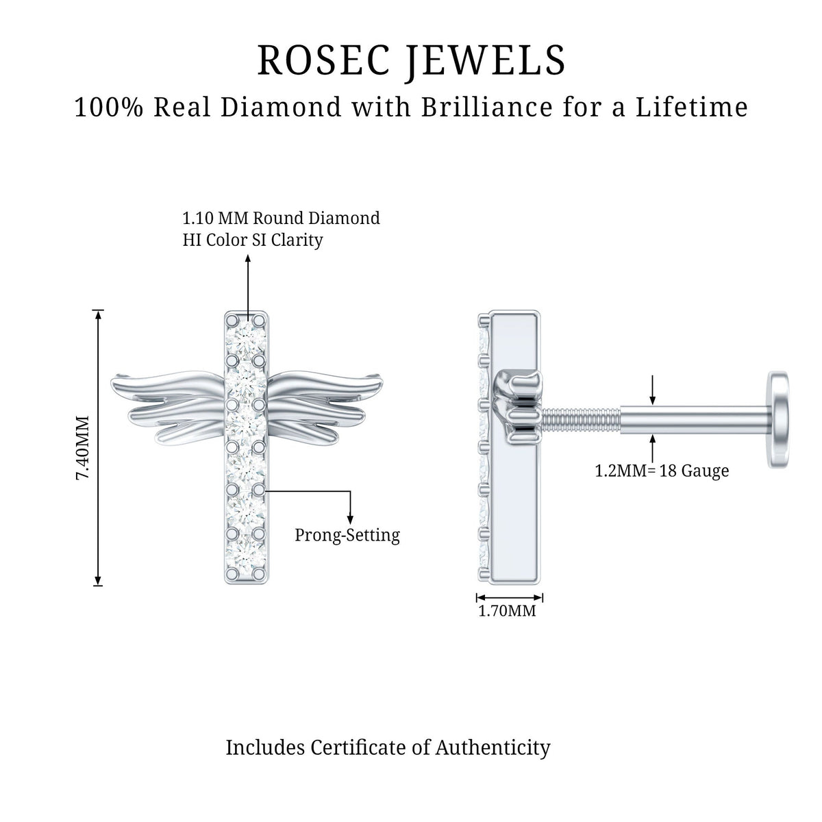 Diamond Cross Earring for Tragus Piercing