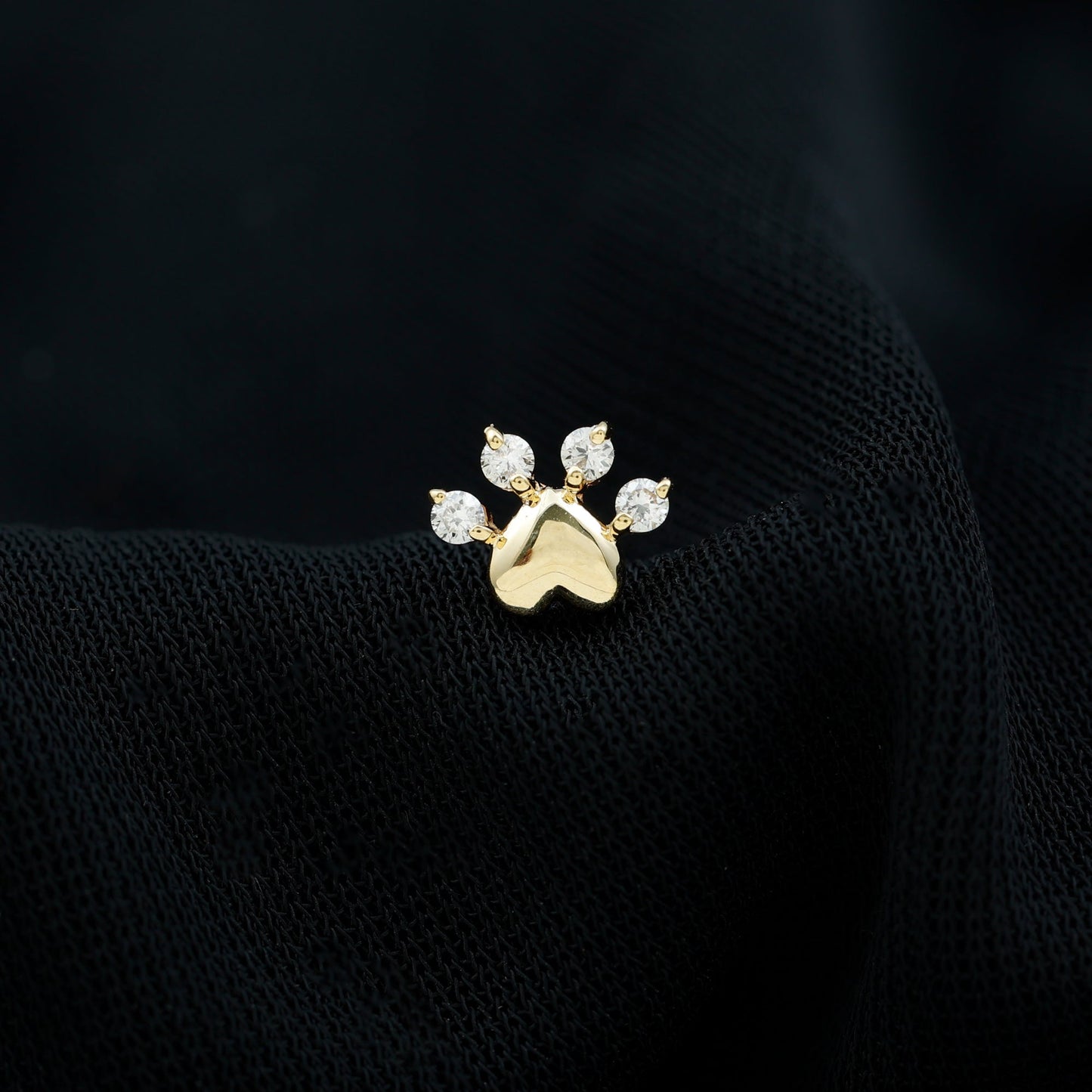 Round Moissanite Heart Paw Earring for Helix Piercing