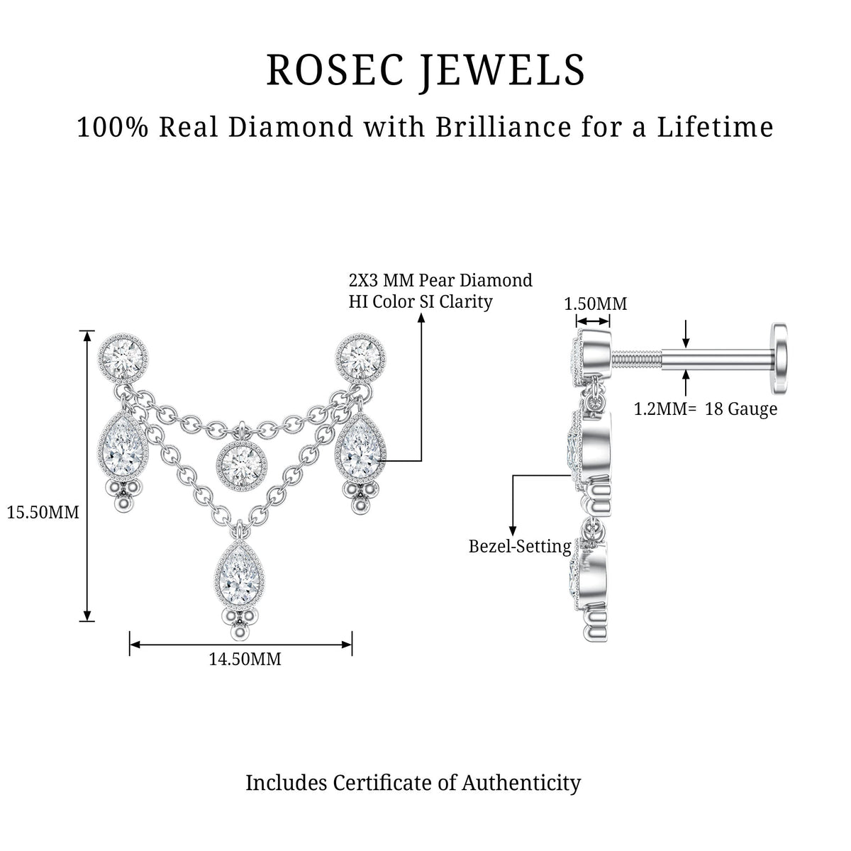 Vintage Inspired Diamond Chain Double Piercing Earring
