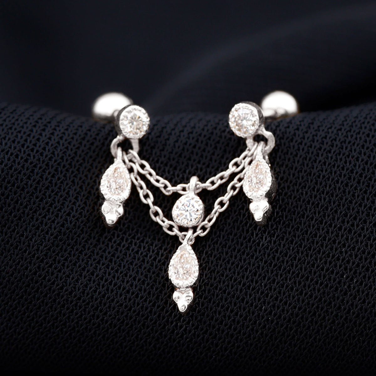 Vintage Inspired Diamond Chain Double Piercing Earring