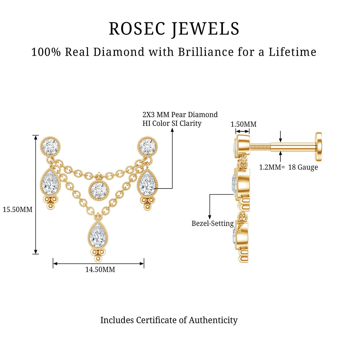 Vintage Inspired Diamond Chain Double Piercing Earring