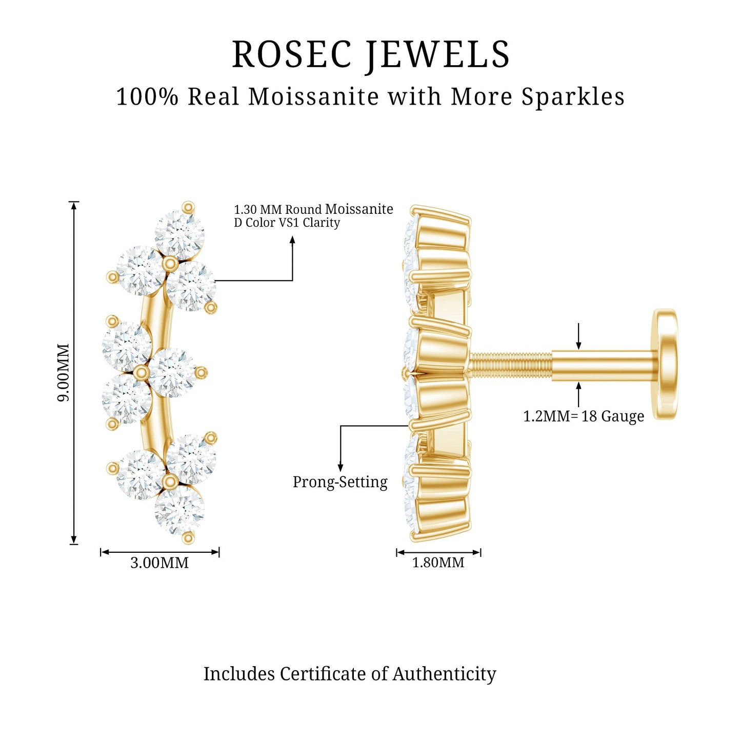 Unique Moissanite Cartilage Climber Earring