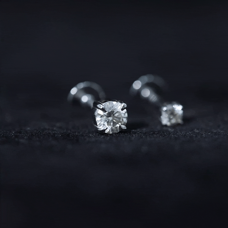 Solitaire Round Cut Moissanite Earring Set for Helix Piercing