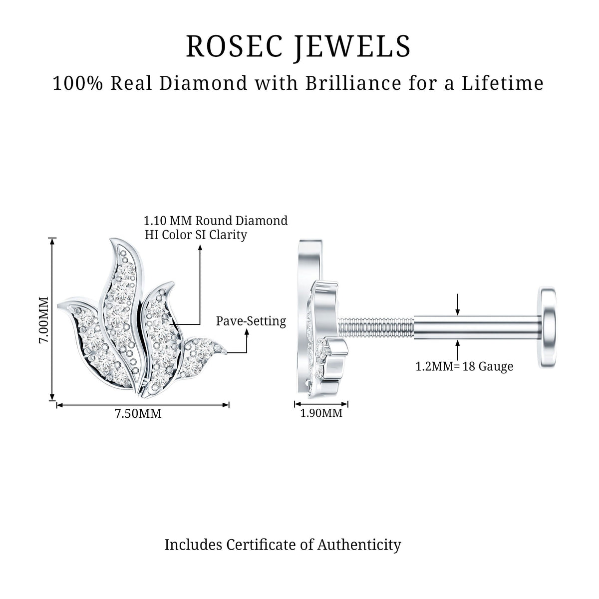 Diamond Leaf Helix Earring for Women