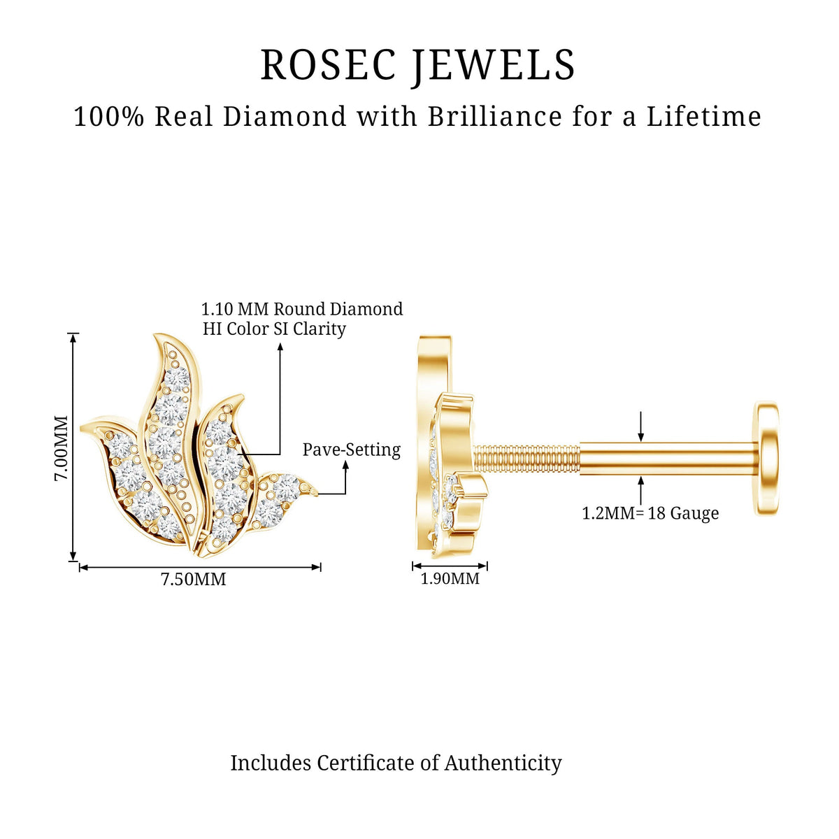Diamond Leaf Helix Earring for Women