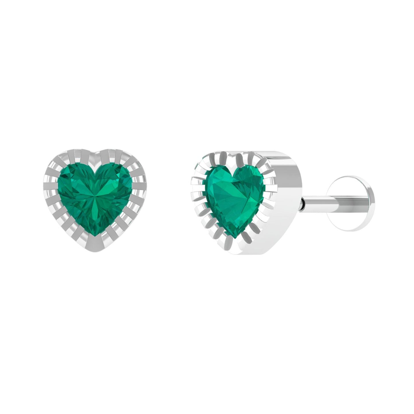 Natural Emerald Heart Earring for Helix Piercing