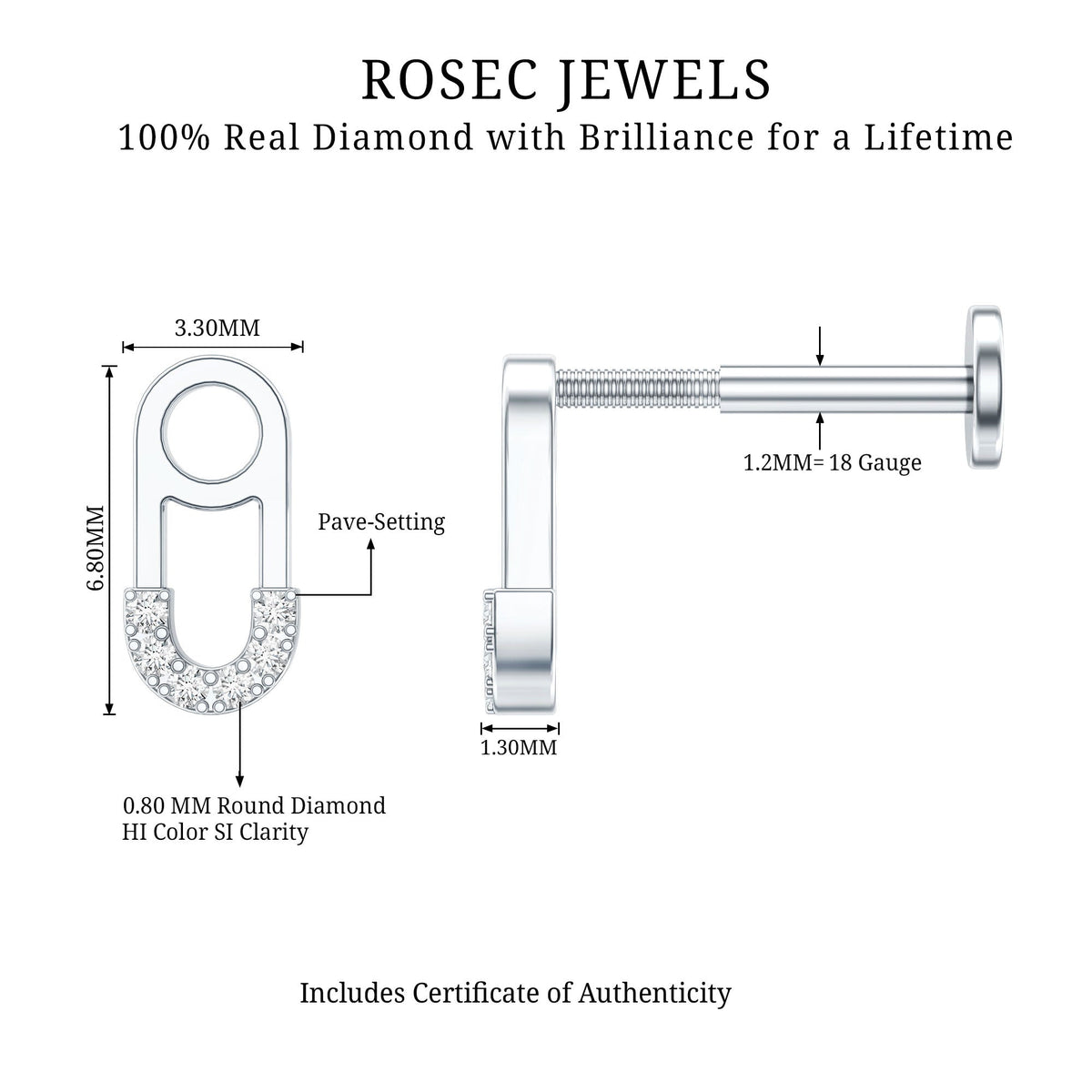 Diamond Pin Earring for Helix Piercing