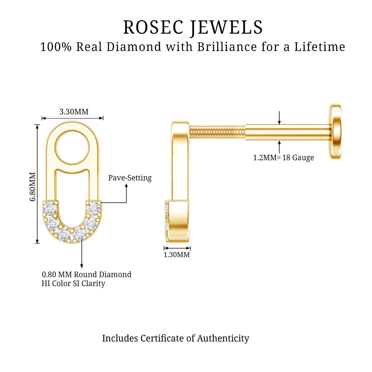 Diamond Pin Earring for Helix Piercing