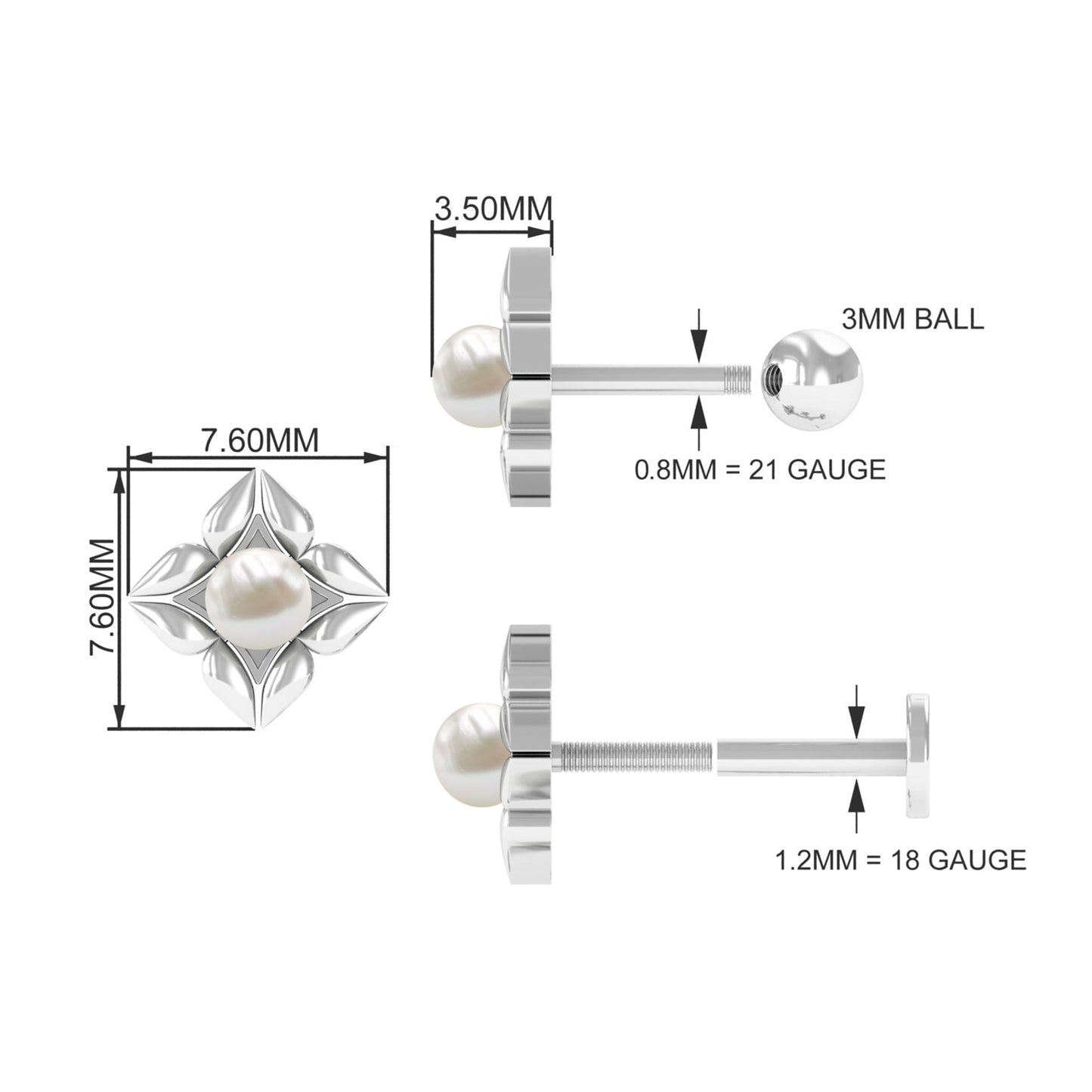 Nature Inspired Freshwater Pearl Upper Lobe Earring