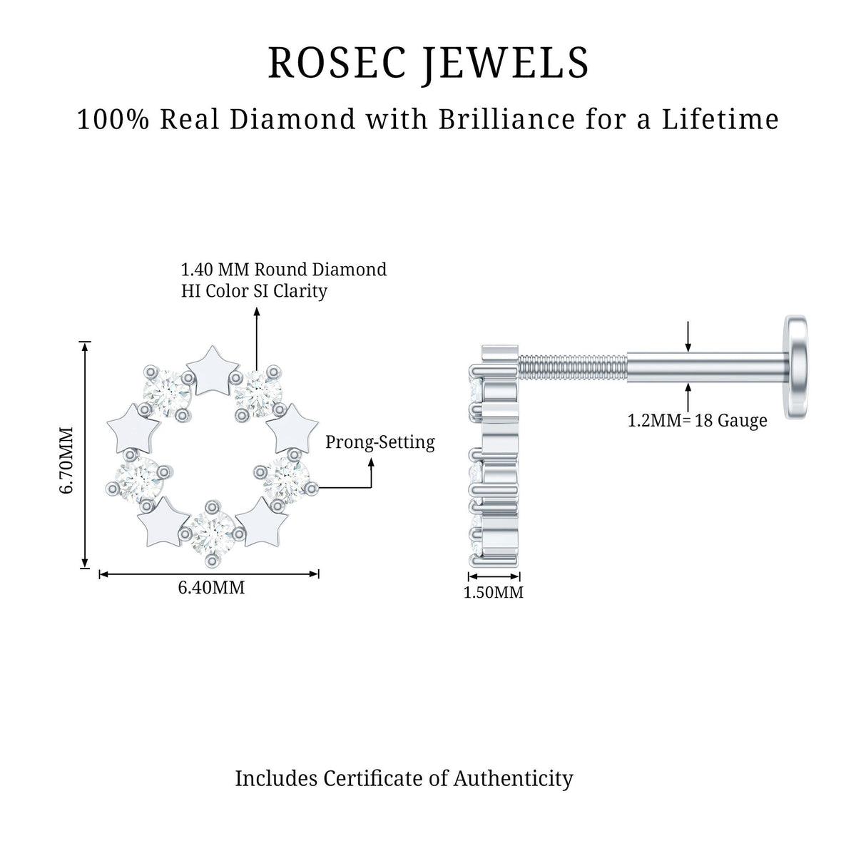 Minimal Diamond Open Circle Earring for Helix Piercing
