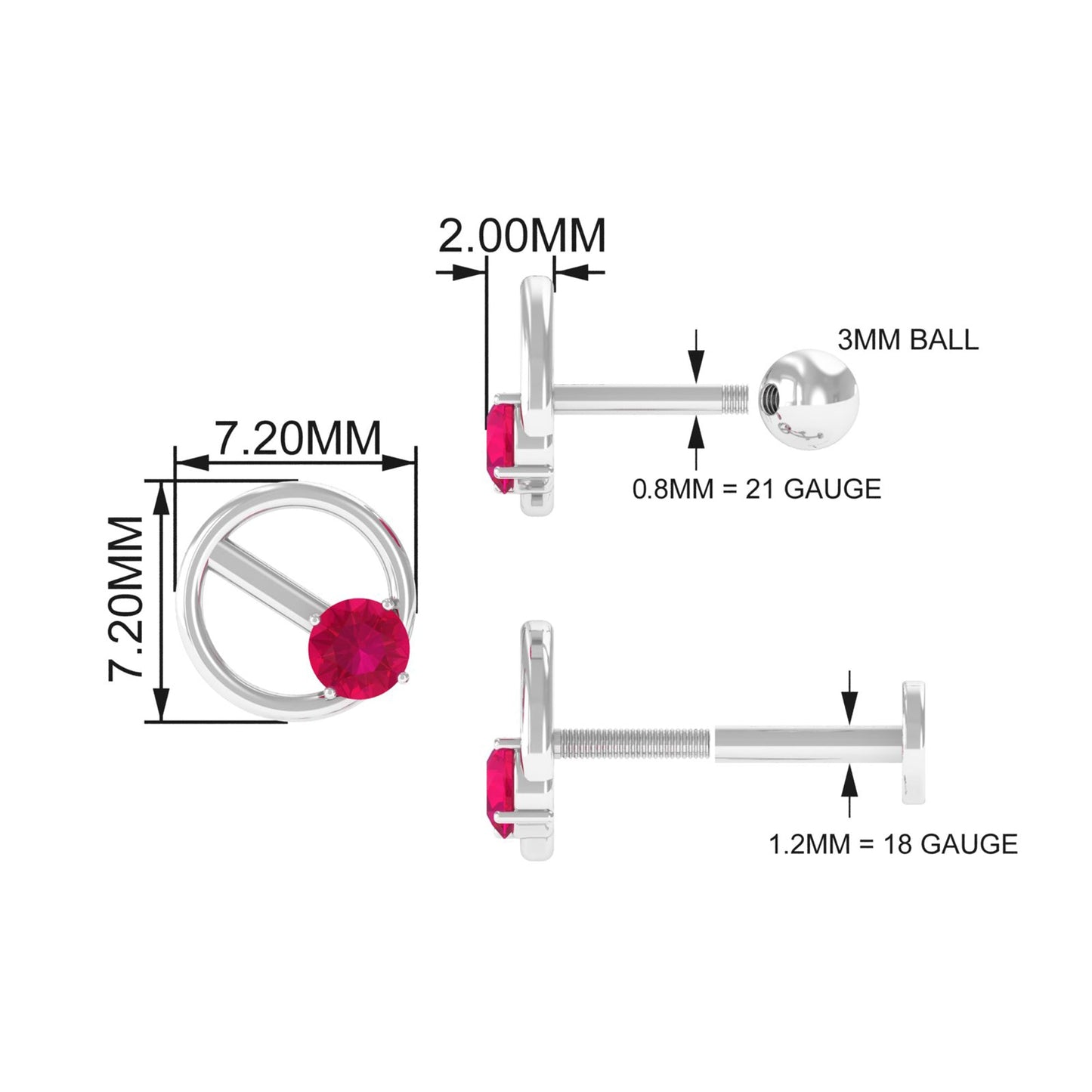 Minimalist Ruby Earring for Conch Piercing
