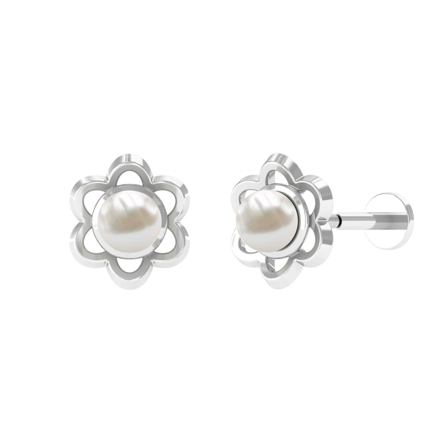 Freshwater Pearl Flower Earring for Upper Lobe Piercing