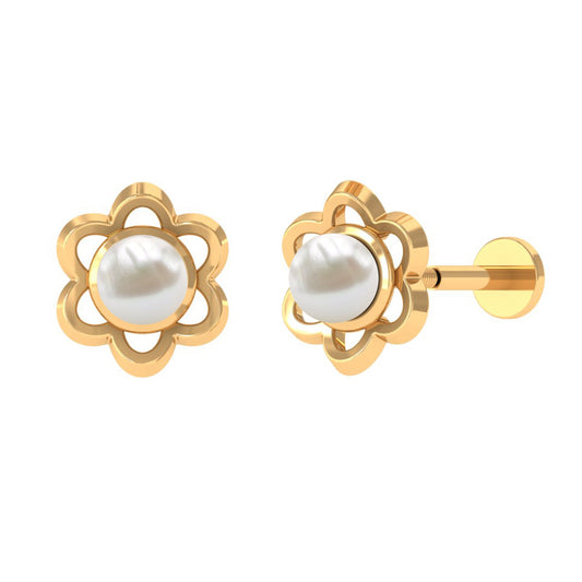 Freshwater Pearl Flower Earring for Upper Lobe Piercing