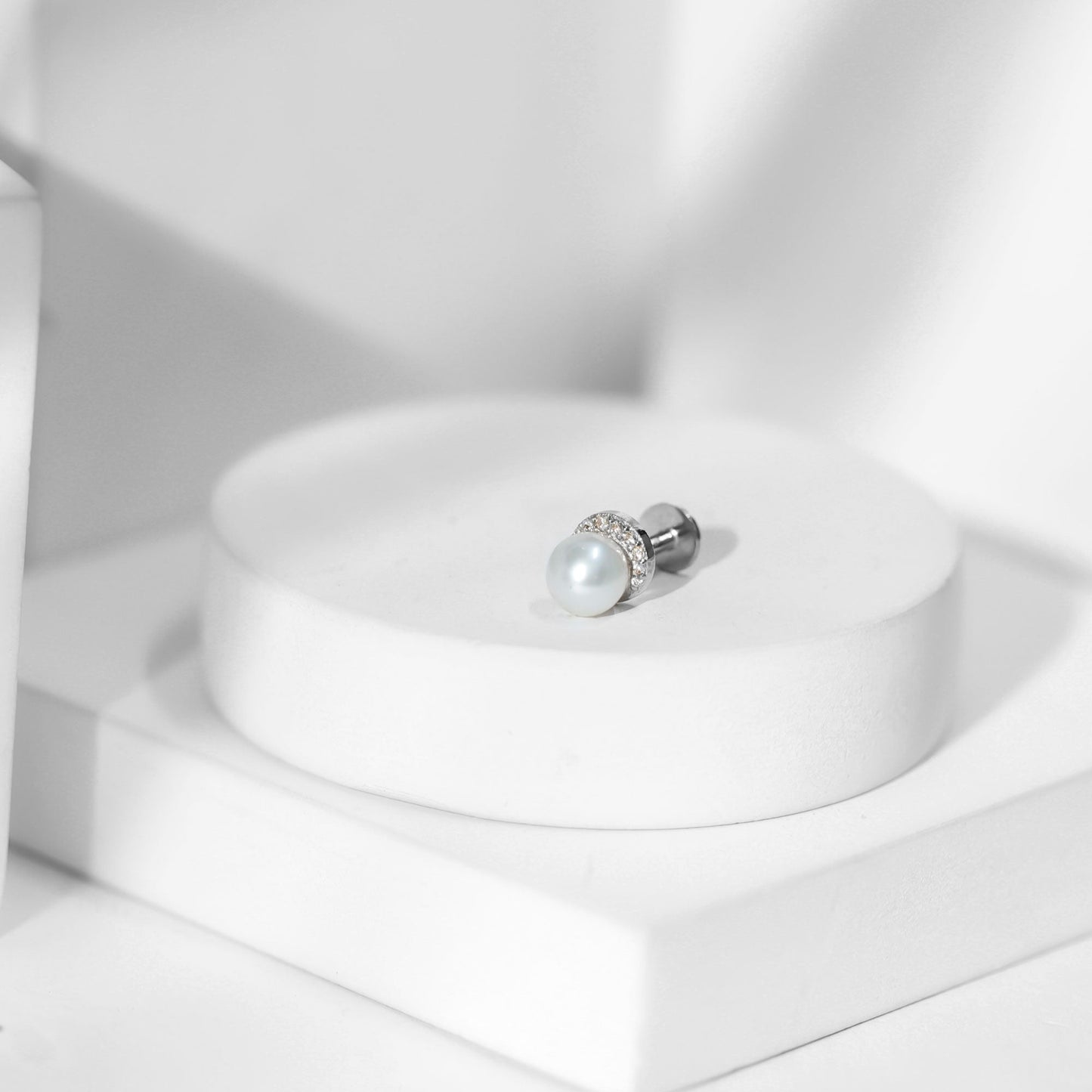 Natural Pearl Solitaire Helix Earring with Diamonds