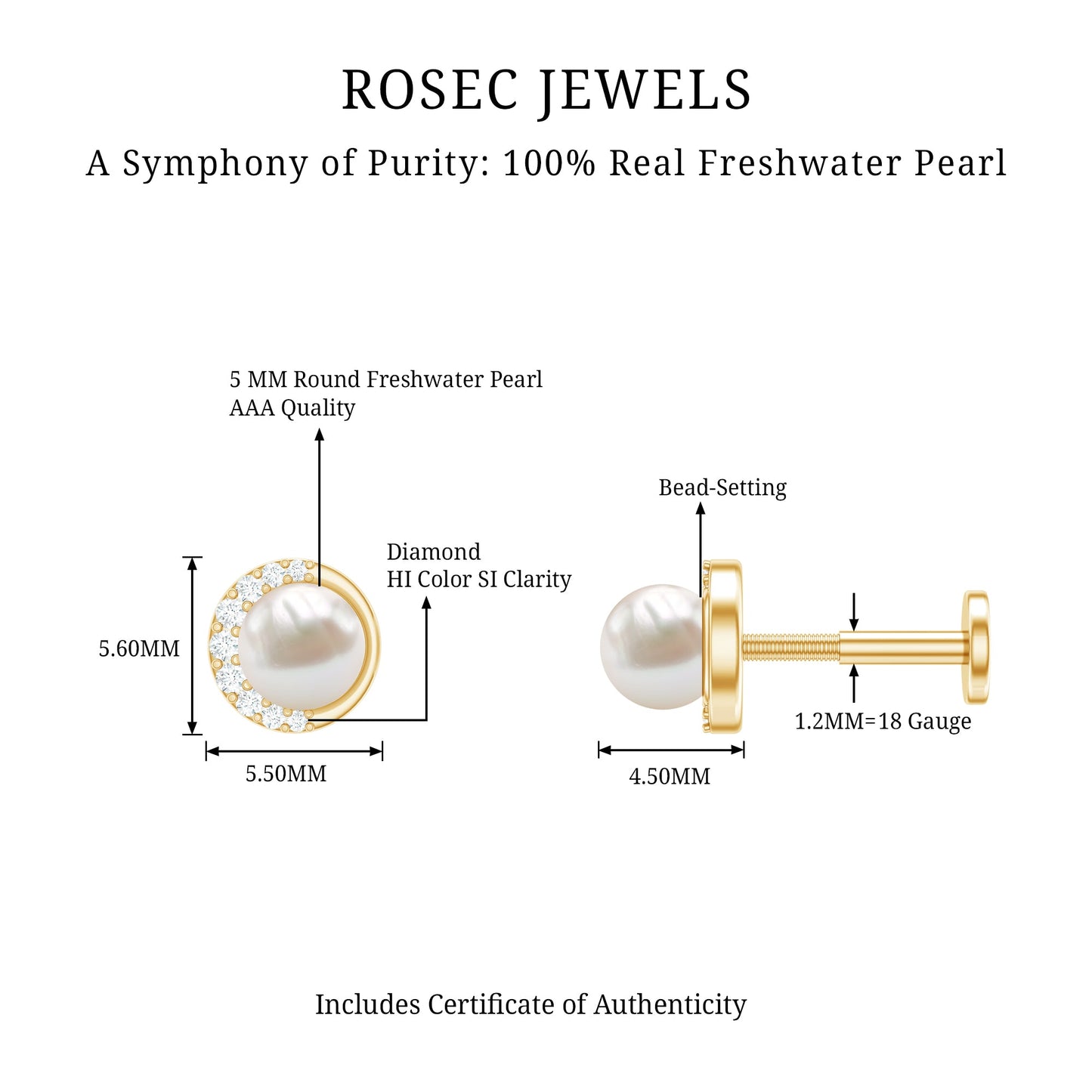 Natural Pearl Solitaire Helix Earring with Diamonds