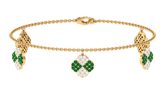 Certified Lab Grown Emerald Chain Charm Bracelet with Moissanite