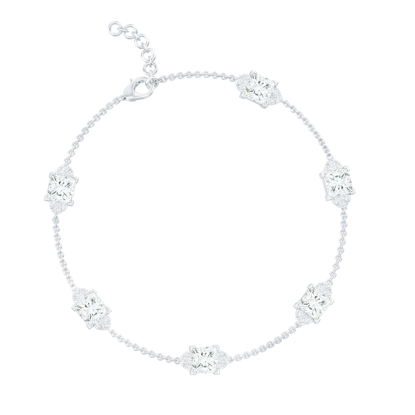 Princess Cut Lab Grown Diamond Station Chain Bracelet