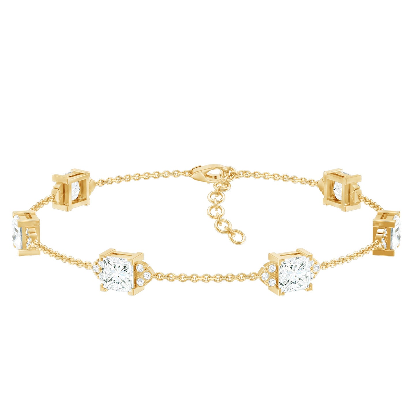 Princess Cut Lab Grown Diamond Station Chain Bracelet