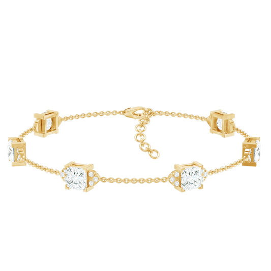 Princess Cut Lab Grown Diamond Station Chain Bracelet