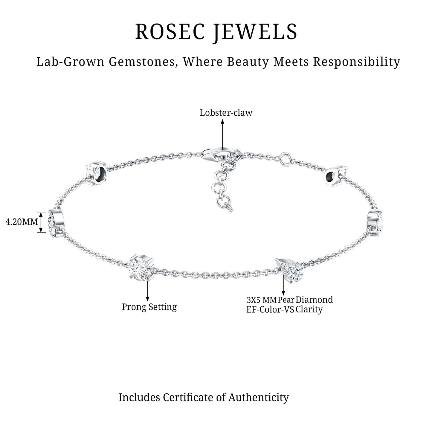 Certified Lab Grown Diamond Stackable Chain Bracelet