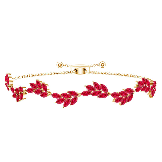 Marquise Lab Grown Ruby Leaf Bolo Bracelet