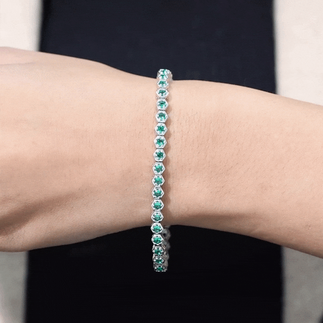 Certified Lab Grown Emerald Hexagon Tennis Bracelet for Women